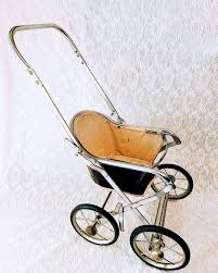 Antique 1950s Metal Doll Pram: Foldable Stroller Carriage ...