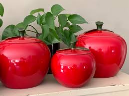 Vintage 1960's Chrom-ever Aluminum Red Apple Canister Set *5 ...