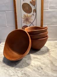 Vintage Carved Asymmetrical Teak Wood Bowls Set of 4 ...