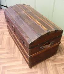 Polished Oak and Canvas Dome Top Chest for sale at Pamono