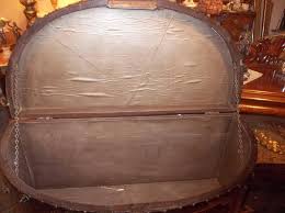 English George III Demilune Shaped Painted Leather Chest on Stand For Sale at 1stDibs