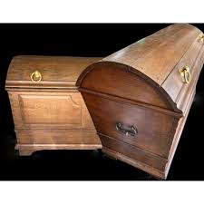 1858 Oak Domed Dowry Trunk With Forged Iron Hinges & Ring Handles and Dovetailed Joints | Chairish