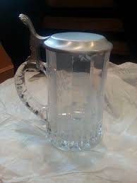 Vintage Glass Beer Stein with Lid Mug, Tankard Rein Zinn ...