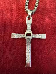Silver Tone Cross Pendant W/ Rhinestones Necklace 19in. Box ...