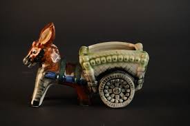 Vintage Ceramic Donkey Pulled Cart, Mexican Borro Style ...