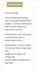 Door H Hinge Flush Mount Black Colonial Design 7" H Pack of ...