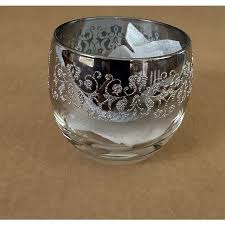 Mid Century Modern Dorothy Thorpe Silver Fade Embossed Roly Poly Glasses in Chrome Caddy—set of 6 | Chairish