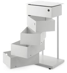 Hinged drawer container, sheet steel, 5 compartments, white ...