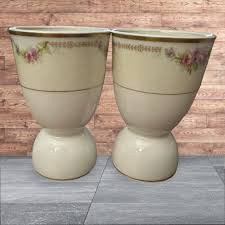 Pair of Pink Floral Transfer-ware Double Egg Cups With Gold ...