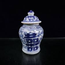 QA19 Old Chinese Blue and white porcelain Double happiness ...