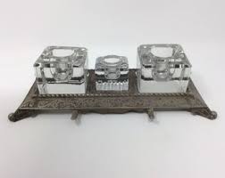 Antique Cast Metal Ink Stand With Pen Rest and Three Heavy ...