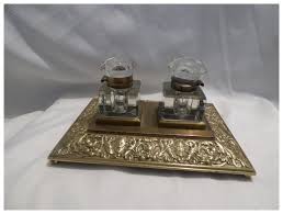 Brass and Crystal Double Inkwell. For Sale at Ruby Lane