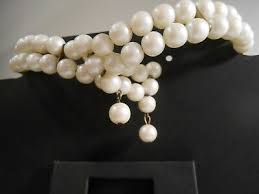 Vintage Faux Pearl & Gold Bead Choker Necklace Cuff stiff ...