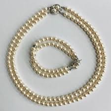Shell pearl double strand necklace/bracelet/7mm approx. 65/70cm+/white beige/R/made in Japan - Shop particular-about Necklaces - Pinkoi