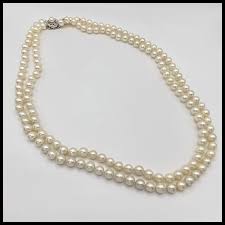 Double Row Cultured Pearl Necklace 23" Length 14K White Gold ...