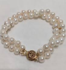 Vintage Double Strand White Cultured Pearl Bracelet. Round ...