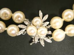 Vtg Natural Pearl Double Strand Necklace w/ 14k White Gold and Diamond Lock 22" | eBay