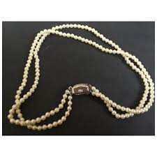 Lotus Faux Pearls Necklace Double Strand Diamanté Clasp ...