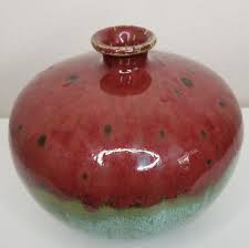 Stoneware Pottery Vase Drip Glaze on Multicolor Maroon Green ...