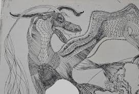 Vintage Original Pen & Ink Heavy Paper Dragon Art Drawing ...