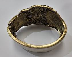 Red and Gold Owl Hinged Cuff Bracelet with Black Gem Eyes | eBay