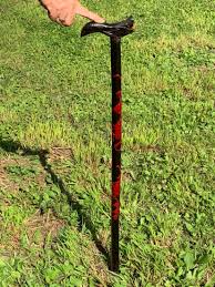 Vintage 1970s-dragon Head Wood Cane-black & Red Embossed-i ...