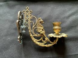 One Reclaimed Antique Brass Victorian Piano Candle Wall Sconce (BTS257) | eBay Australia