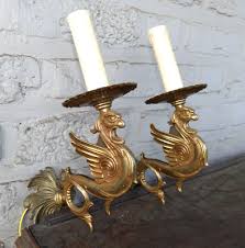 PAIR vintage brass dragon wall lights sconces 1960 | eBay UK