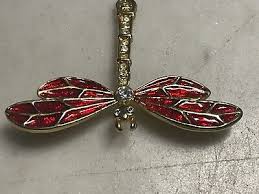 Vintage Red Rhinestone Gold Tone Dragon Fly Brooch Pin | eBay
