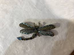 Vintage Pin Brooch Dragonfly Blue Rhinestone Aqua Enamel 3 ...