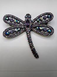 Vintage Large Rhinestone Dragonfly Pinback Brooch - Rainbow ...