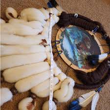 Large Native American Style Dream Catcher 47" Signed Feathers Wool Bea – Every Need Warehouse