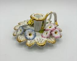 Antique Coalport Coalbrookdale Style Porcelain Chamber Candlestick Holder With Encrusted Primula Flowers - Etsy