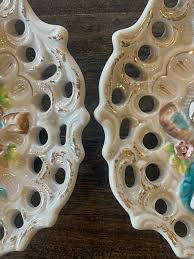 VICTORIAN WALL Pockets…woman and Man Playing an Instrument…pierced/lattice Cut Outs…applied Flowers…round…wall Hangings… 1950s/1960s #000bx - Etsy