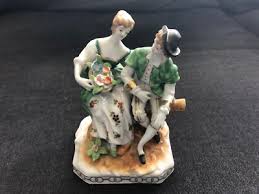 Vintage JAPAN Porcelain Figurine Man Lady Sitting Branch CROWN M mark gorgeous | eBay