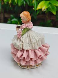 Antique Dresden Lace Porcelain Figurine Girl With Bird ...