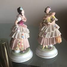 1940s Female Porcelain Figurines With Dresden Lace - a Pair ...