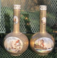 TWO ANTIQUE DRESDEN PORCELAIN VASES HAND PAINTED 24 K GERMAN ...