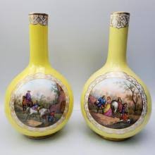Sold at Auction: Pair of Antique Meissen Yellow Ground Vases