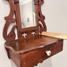 Hand Carved Arched Wood Curio Cabinet w Mirror Shelf Storage Vintage | eBay