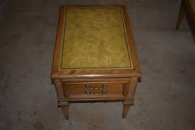 Vintage Leather Top Coffee and End Table Set, Wood & Brass - Etsy