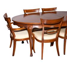 Oval Parquet Style Top Dining Table with 3 Leaves and 6 ...