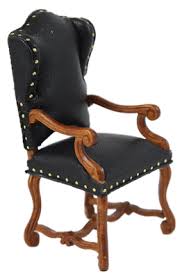 Dolls House Walnut Black Leather Spanish Wing Arm Chair Miniature JBM Furniture | eBay