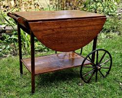 Antique Tiger oak Tea Cart Server Cart With Removable Glass Tray Top For Sale at 1stDibs