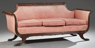 Duncan Phyfe Curved Arm Carved Mahogany Sofa