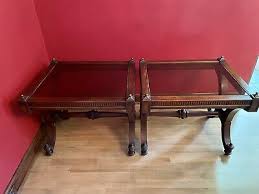 Mahogany Empire Style Side Table Pair With Glass Top And Brass Finials | eBay