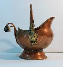 Vintage Copper & Brass Ash Coal Scuttle Bucket MCM Lions ...