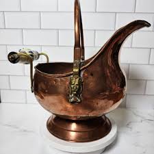 Vintage Copper and Brass Skuttle Delft Porcelain handle ...