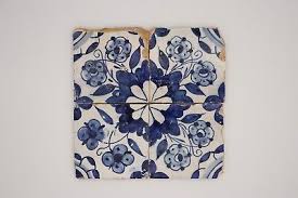 17th Century Antique Tiles Blue & White, Set of Four ...