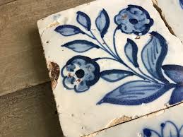19th C French Indigo Tile Frieze, Indigo Floral Design ...